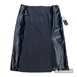 NWT black & gray faux leather pencil skirt, SOHO Apparel Ltd., front slit, 6.